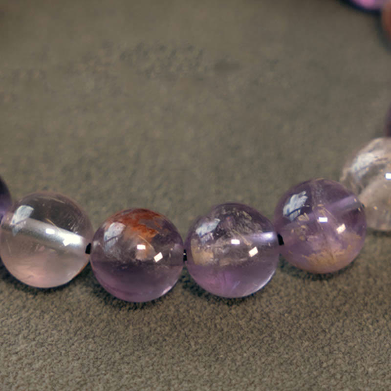 Wear FengShui White Crystal Red Hematoid Quartz Gold Rutilated Quartz Purple Phantom Protection Bracelet