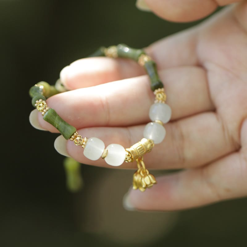 Wear FengShui Green Bamboo Jade Lily of the Valley Wealth Bracelet