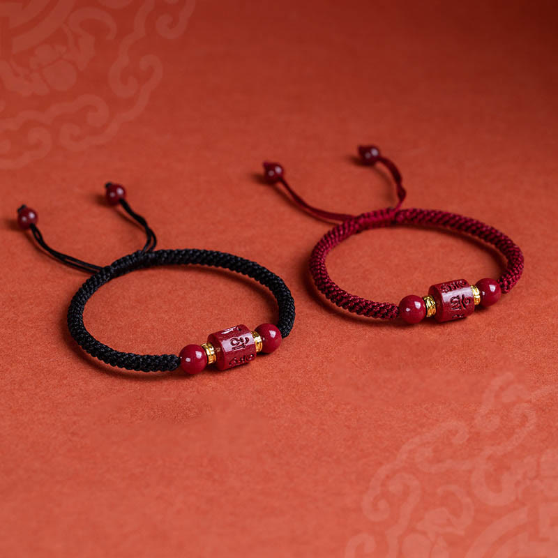 Wear FengShui Tibet Cinnabar Om Mani Padme Hum Engraved Blessing Braided Bracelet