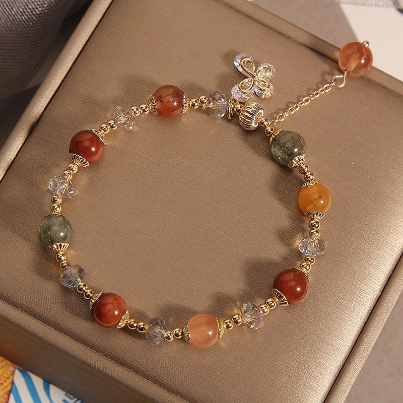 Wear FengShui Natural Fu Lu Shou Rainbow Crystal Rutilated Quartz Wealth Butterfly Charm Bracelet
