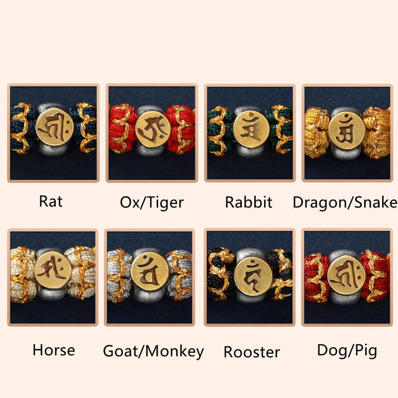 Wear FengShui Chinese Zodiac Natal Buddha Silver Luck Braided String Bracelet