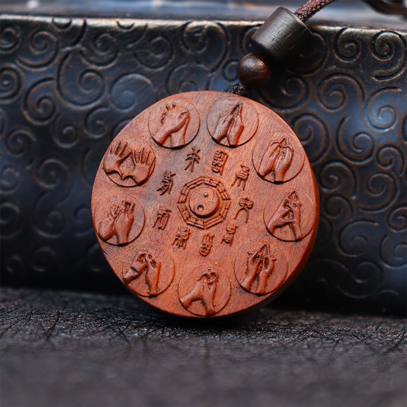 Wear FengShui Lightning Struck Jujube Wood Yin Yang Bagua Mountain Ghosts Spend Money Protection Necklace Pendant