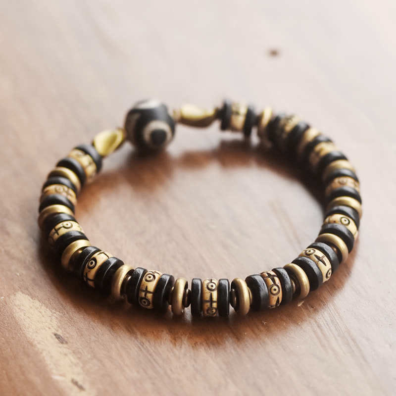 Wear FengShui Tibetan Bone Beads Ebony Wood Strength Bracelet