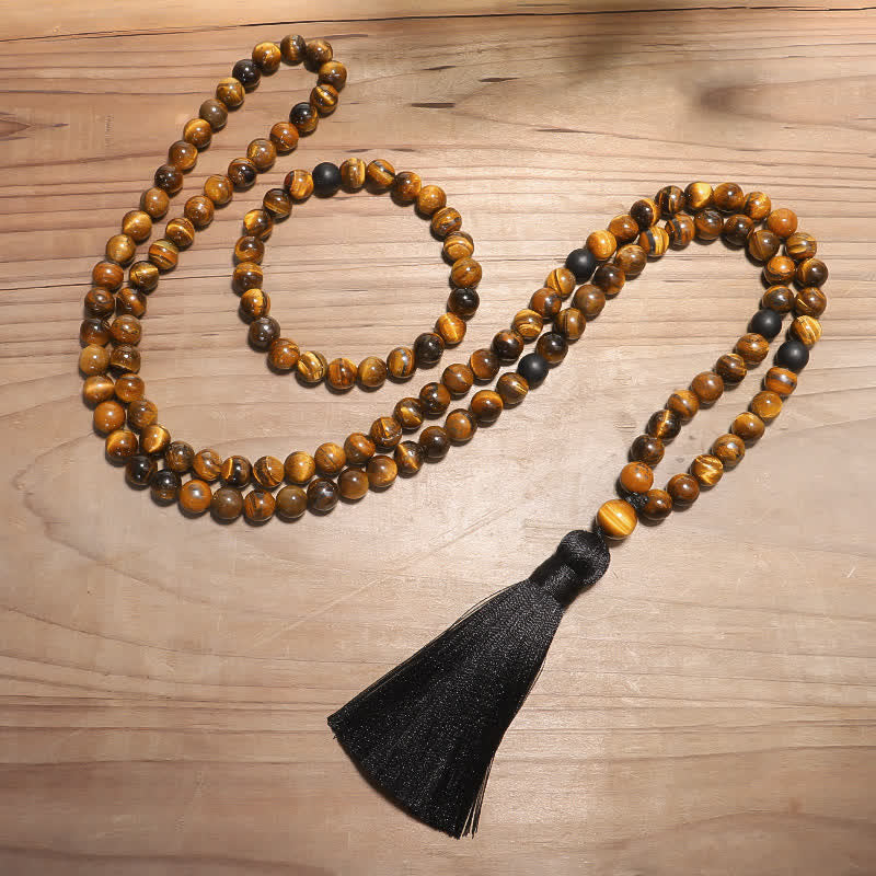 Wear FengShui 108 Beads Mala Tiger Eye Protection Tassel Bracelet