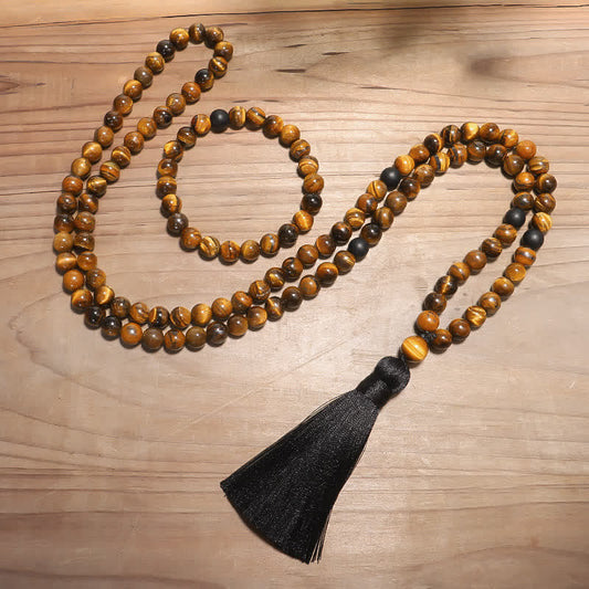 Wear FengShui 108 Beads Mala Tiger Eye Protection Tassel Bracelet