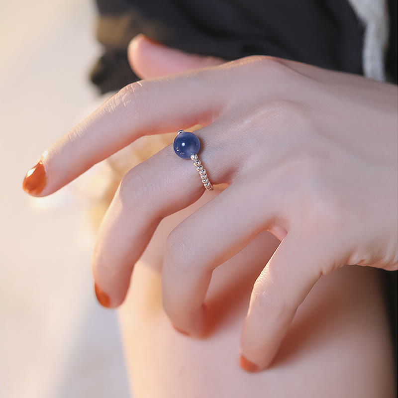 Wear FengShui 925 Sterling Silver Blue Candy Agate Healing Bead Ring