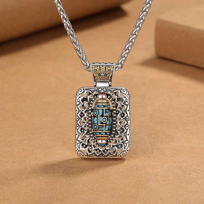 Wear FengShui Nine-Eye Dzi Bead Design Copper Healing Rotatable Necklace Pendant