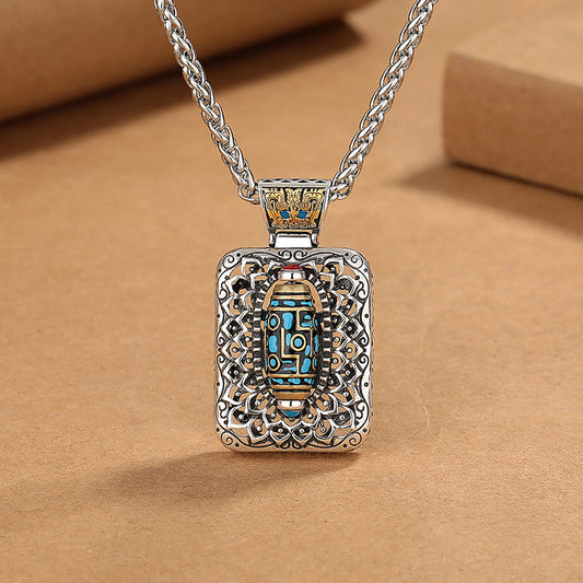 Wear FengShui Nine-Eye Dzi Bead Design Copper Healing Rotatable Necklace Pendant