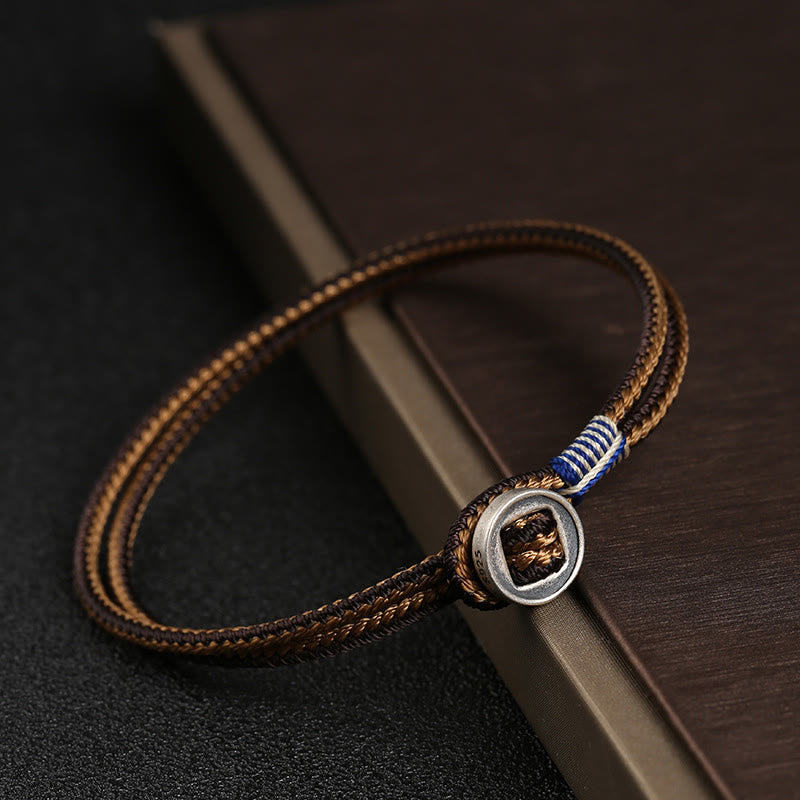 Wear FengShui  925 Sterling Silver Handmade Button Protection Weave String Bracelet