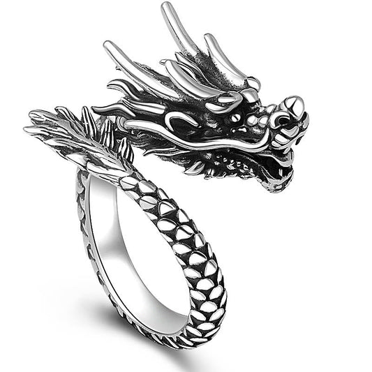 Wear FengShui 990 Sterling Silver Vintage Dragon Design Luck Protection Strength Adjustable Ring