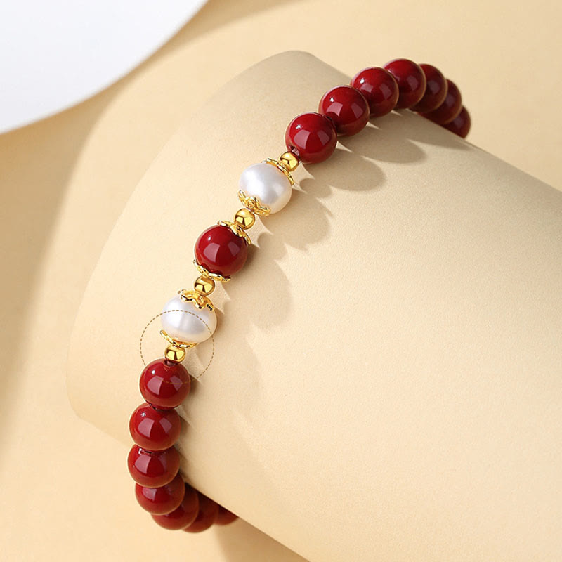 Wear FengShui 925 Sterling Silver Natural Cinnabar Pearl Blessing Necklace Pendant Bracelet Earrings Jewelry Set