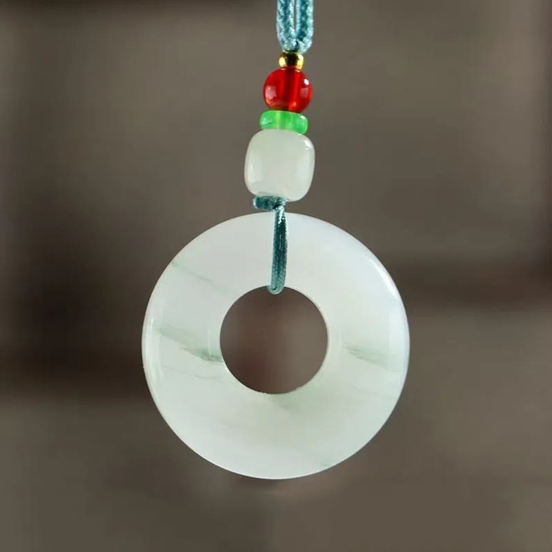 Wear FengShui Natural Jade Peace Buckle Prosperity Necklace Pendant