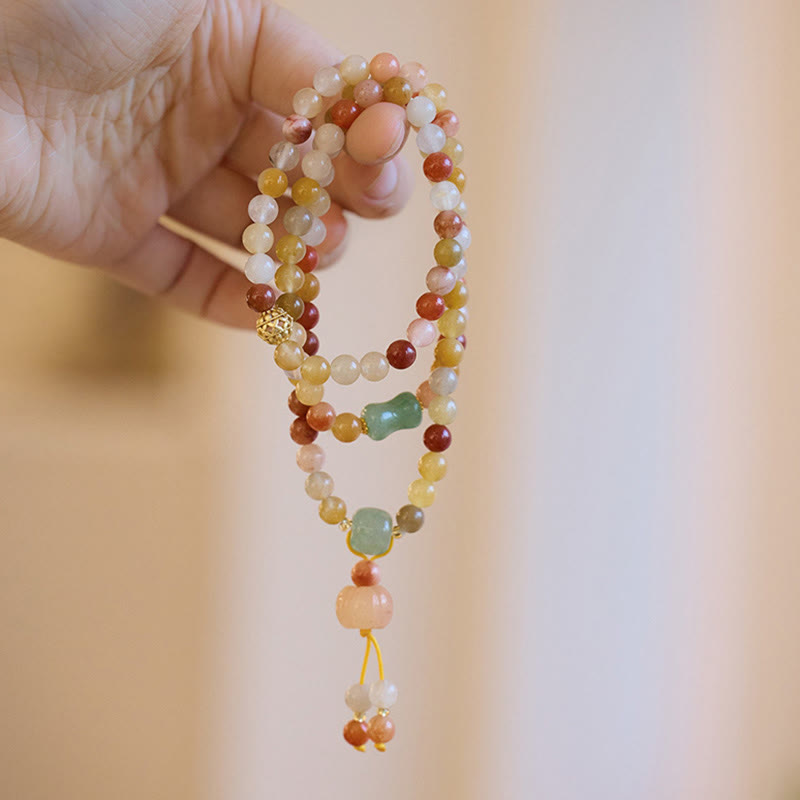 Wear FengShui Natural Golden Silk Jade Pumpkin Charm Wealth Luck Triple Wrap Bracelet