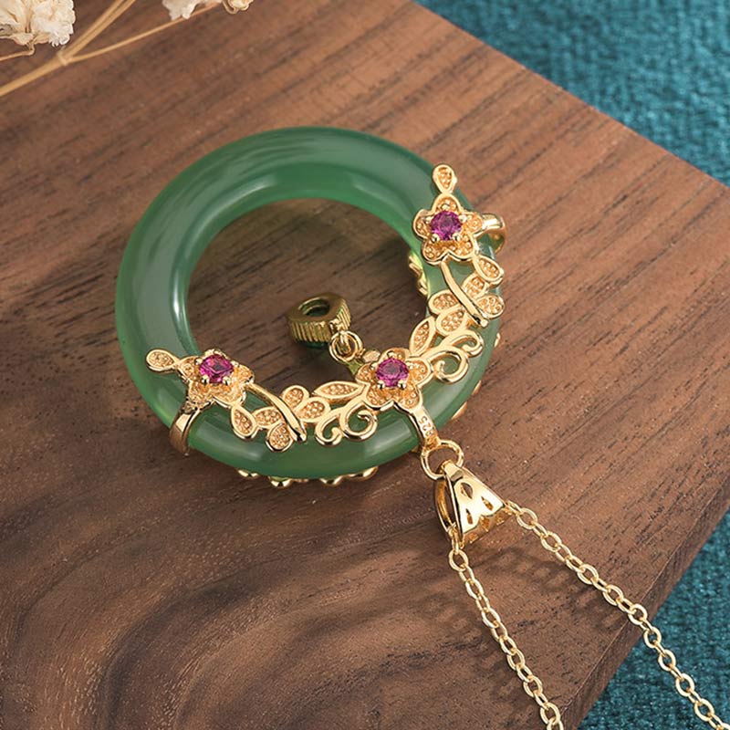 Wear FengShui Natural Round Cyan Jade Healing Necklace Pendant
