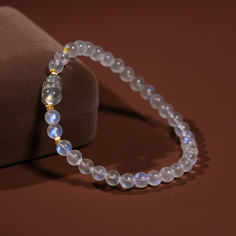 Wear FengShui 925 Sterling Silver Plated Gold Natural Moonstone PiXiu Healing Bracelet