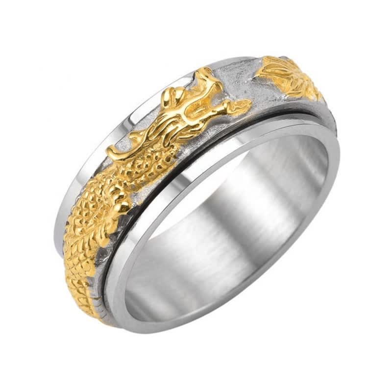 Wear FengShui Dragon Titanium Steel Stimulation Rotatable Ring