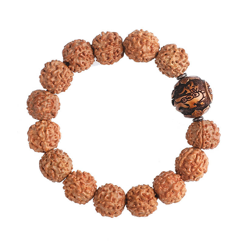 Wear FengShui Tibet Rudraksha Bodhi Seed PiXiu Copper Coin Wealth Luck Bracelet