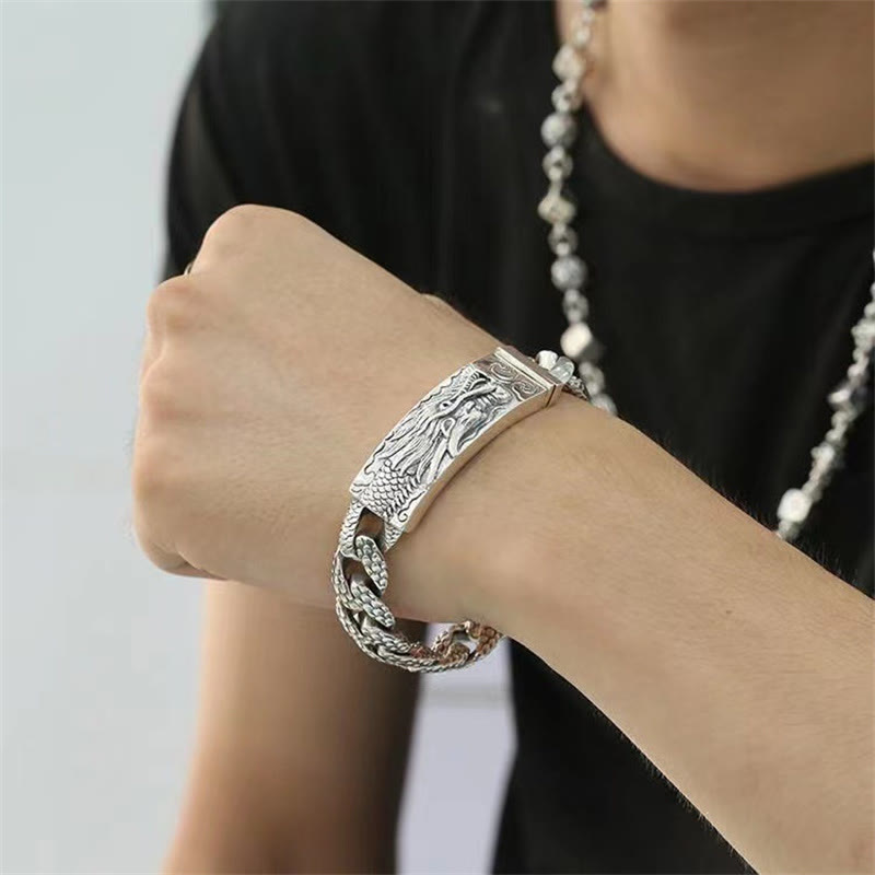 Wear FengShui Retro Dragon Scale Pattern Engraved Protection Bracelet