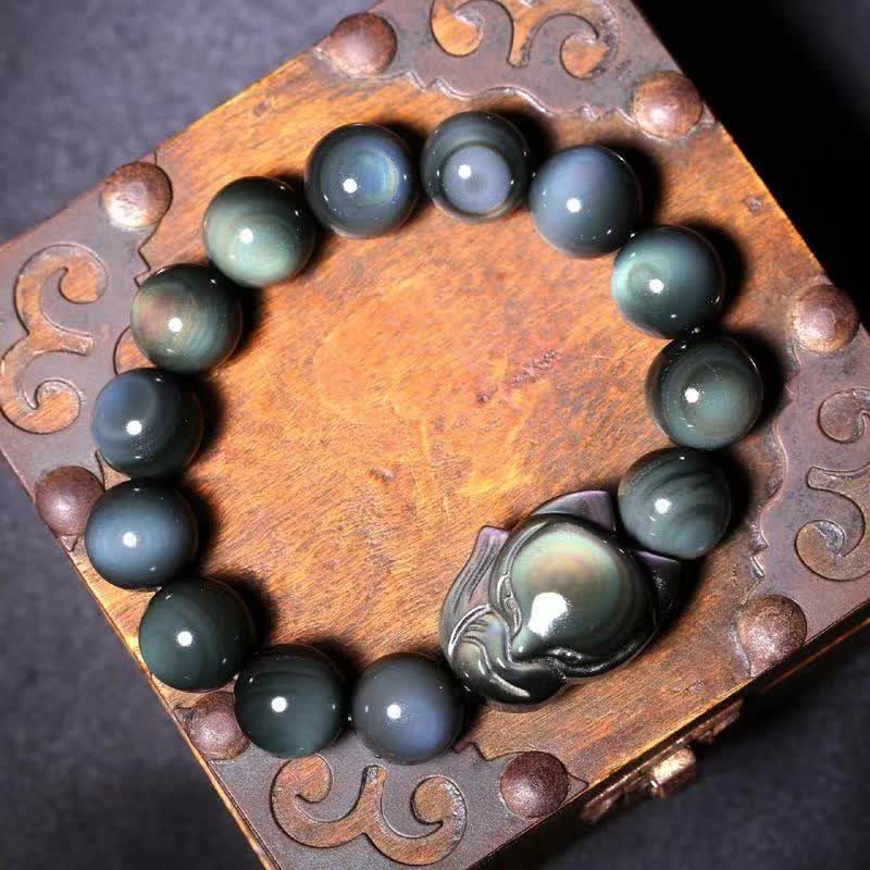 Wear FengShui Rainbow Obsidian Fox Healing Positive Bracelet