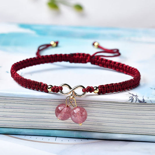 Wear FengShui Natural Strawberry Quartz Amethyst Green Phantom Bead Positive Bracelet