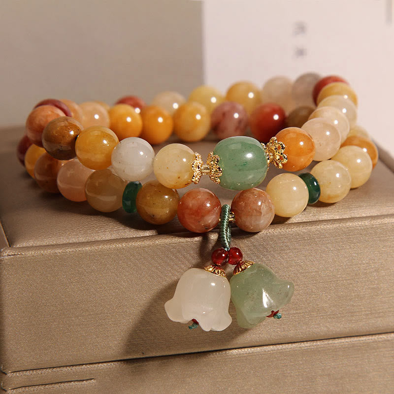 Wear FengShui Tibet Natural Golden Silk Jade Double Layer Bell Orchid Luck Bracelet