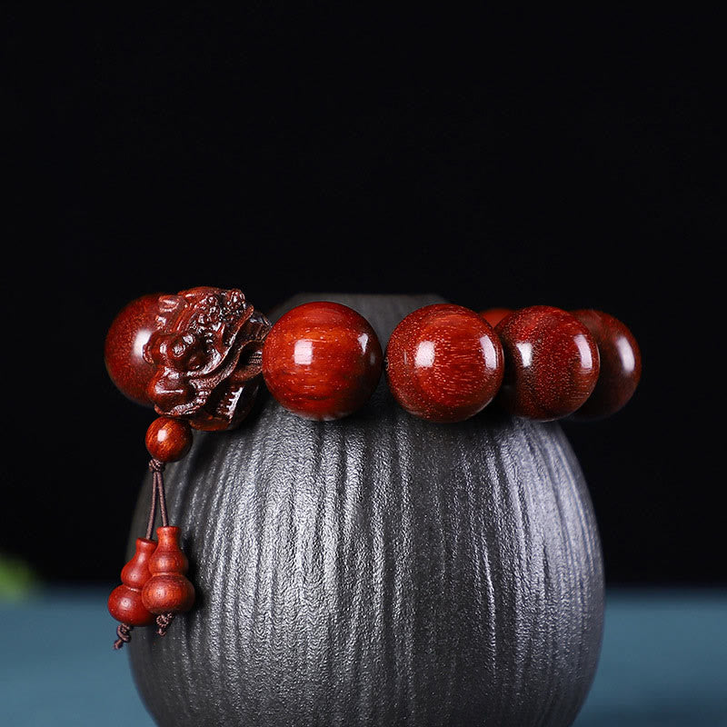 Wear FengShui Rosewood Green Sandalwood Small Leaf Red Sandalwood Dragon Carved Protection Bracelet