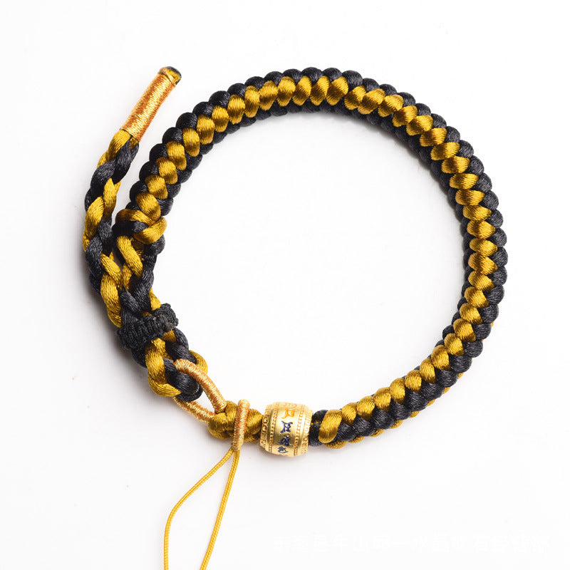 Wear FengShui Handmade Tibetan Black Gold Dragon Scale Rope Om Mani Padme Hum Purity Bracelet