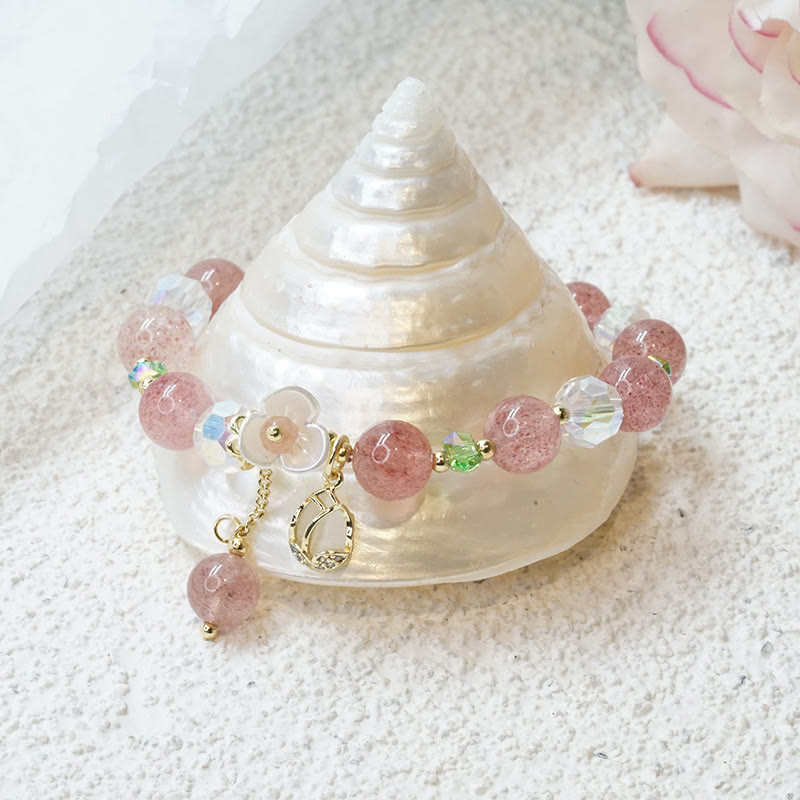 Wear FengShui Strawberry Quartz Rutilated Quartz Fluorite Flower Healing Bracelet