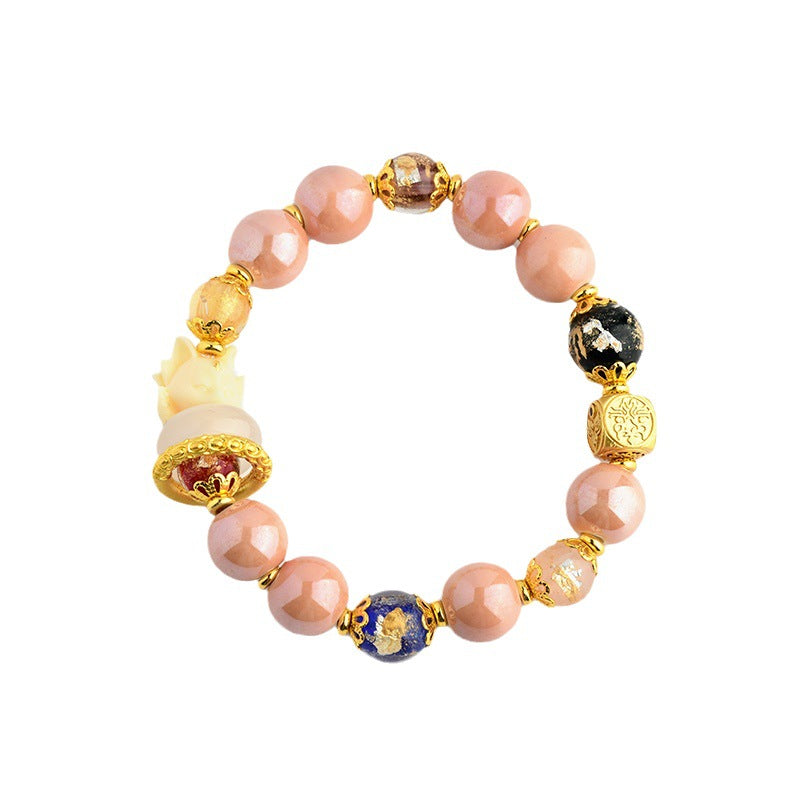 Wear FengShui Tibetan Incense Ash Liuli Glass Bead Luck Protection Nine Tailed Fox Bracelet