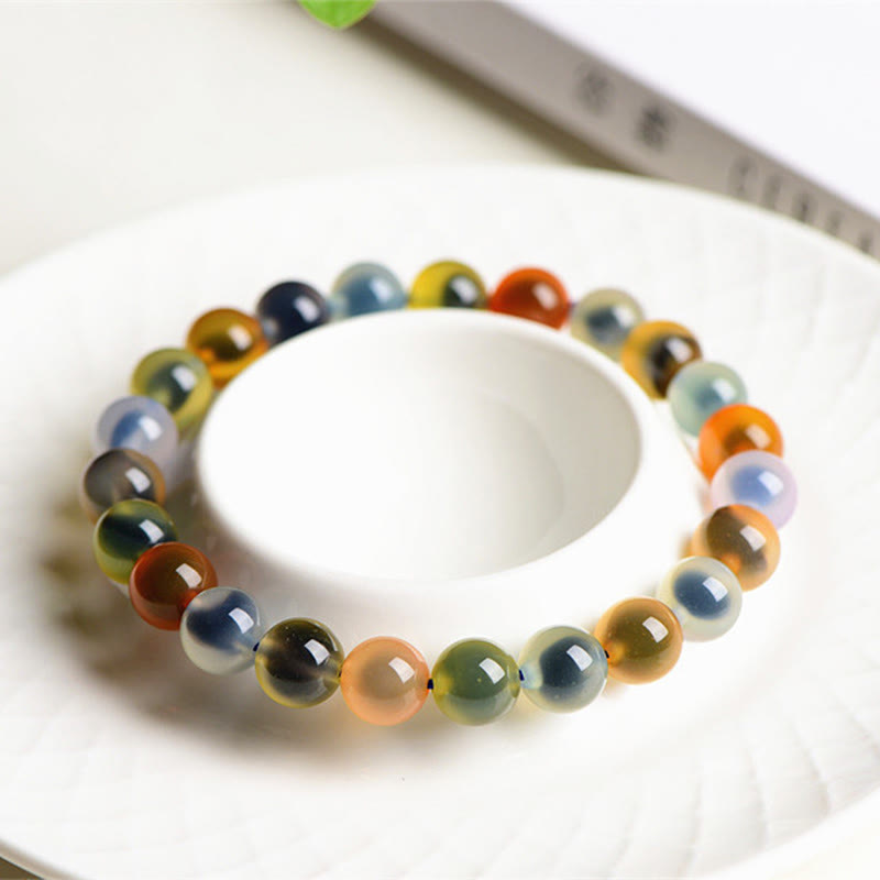 Wear FengShui Natural Colorful Candy Agate Harmony Strength Bead Bracelet