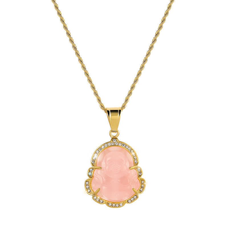 Wear FengShui 18K Gold Filled Laughing Buddha Jade Luck Necklace Chain Pendant