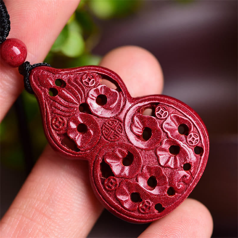 Wear FengShui Laughing Buddha Yin Yang Chinese Zodiac Gourd Natural Cinnabar Blessing Necklace Pendant