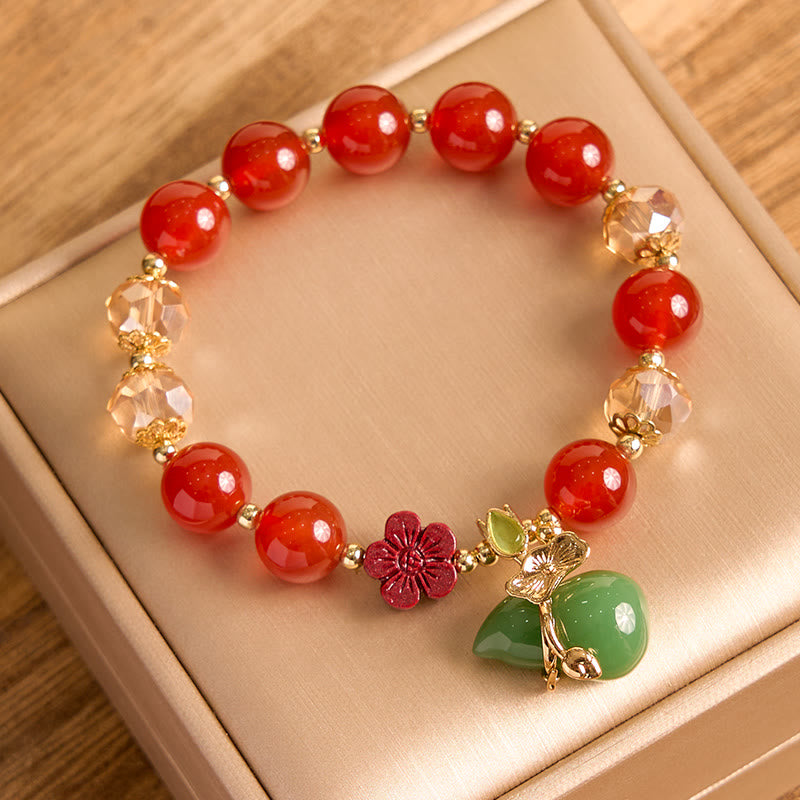Wear FengShui Natural Red Agate Green Agate Gourd Cinnabar Flower Beads Confidence Bracelet