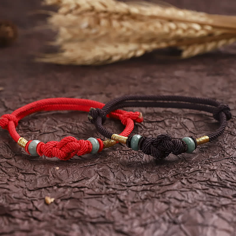 Wear FengShui Red String Jade Luck Fortune Knot Braided String Bracelet
