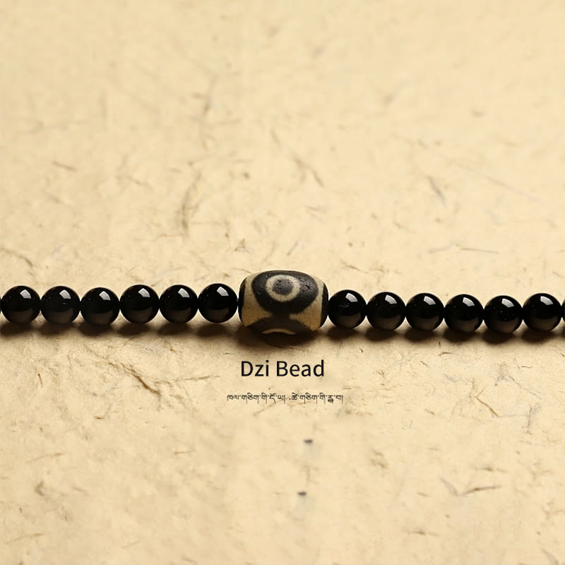 Wear FengShui Tibetan 108 Mala Beads Black Onyx Three-eyed Dzi Beads Protection Bracelet