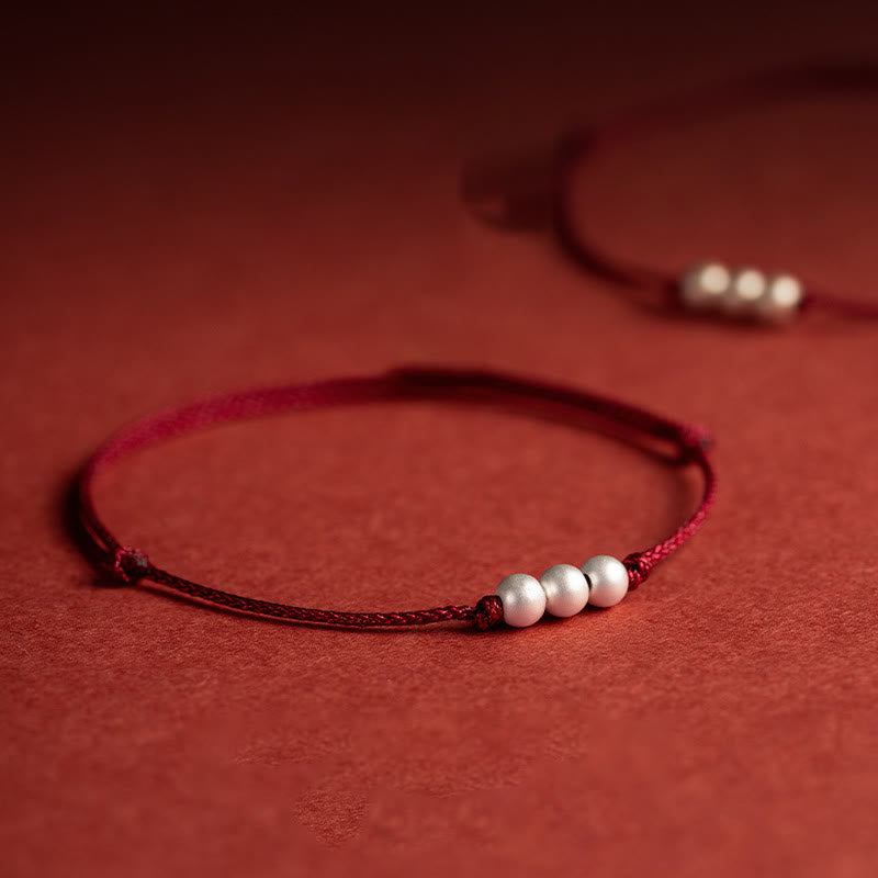 Wear FengShui 925 Sterling Silver Three Beads Protection String Bracelet Anklet