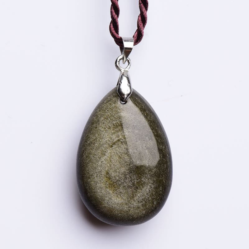 Wear FengShui Gold Sheen Obsidian Black Obsidian Rainbow Obsidian Wealth Water Drop Necklace Pendant