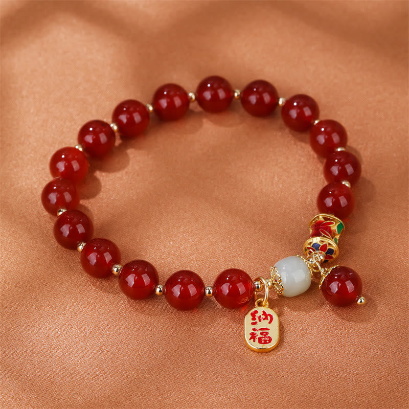 Wear FengShui Natural Red Agate Jade Confidence Fortune Blessing Charm Bracelet