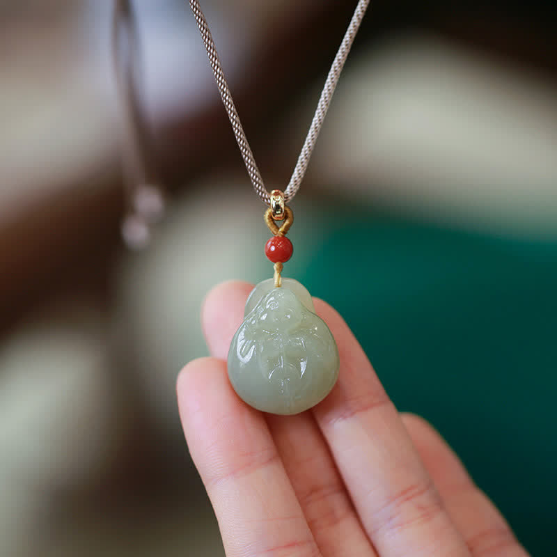 Wear FengShui Laughing Buddha Hetian Jade Wealth Prosperity String Necklace Pendant