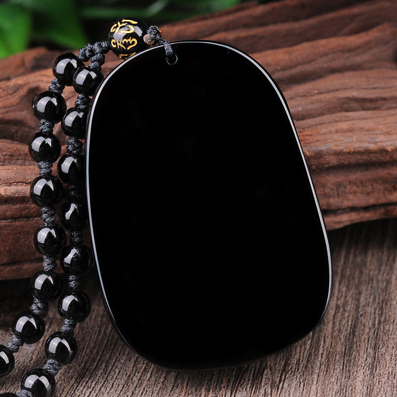 Wear FengShui Black Obsidian Stone Dragon Fulfilment Pendant Necklace