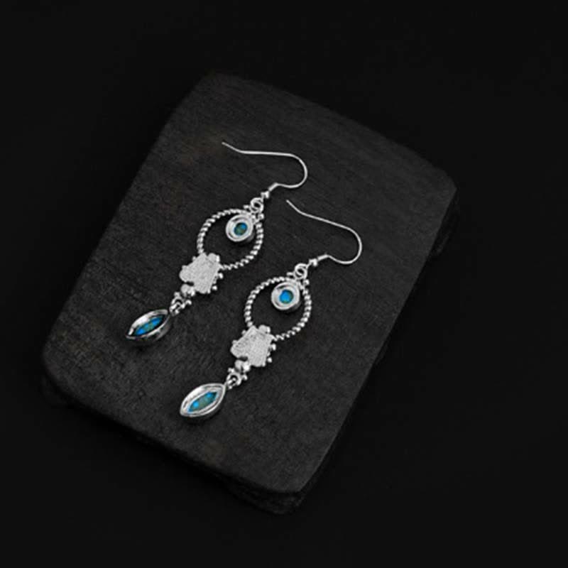 Wear FengShui 925 Sterling Silver Vintage Turquoise Waterdrop Pattern Balance Drop Dangle Earrings