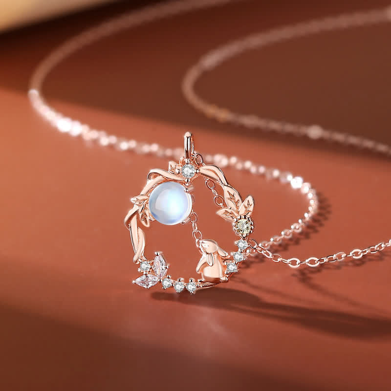 Wear FengShui 925 Sterling Silver Year of the Rabbit Moonstone Moon Flower Pattern Necklace Pendant Bracelet Earrings