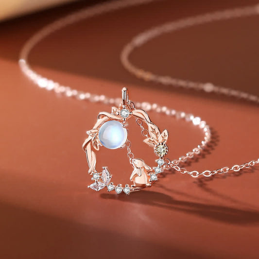 Wear FengShui 925 Sterling Silver Year of the Rabbit Moonstone Moon Flower Pattern Necklace Pendant Bracelet Earrings