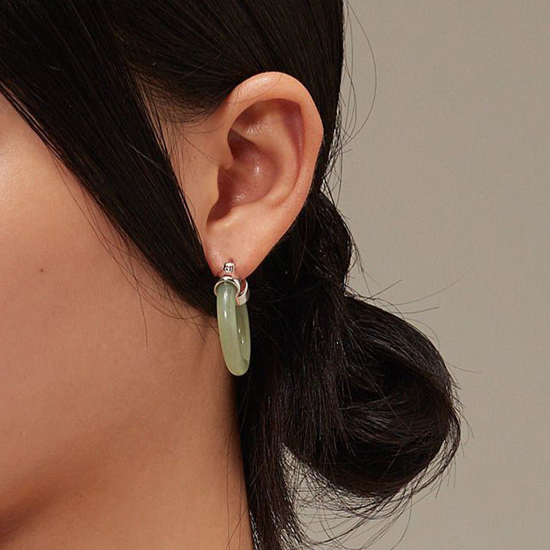 Wear FengShui Round Jade White Jade Prosperity Earrings