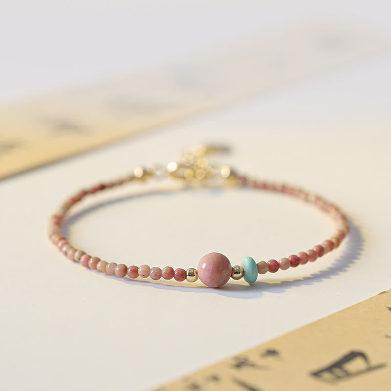 Wear FengShui 14K Gold Plated Natural Rhodonite Loving Energy Chain Bracelet
