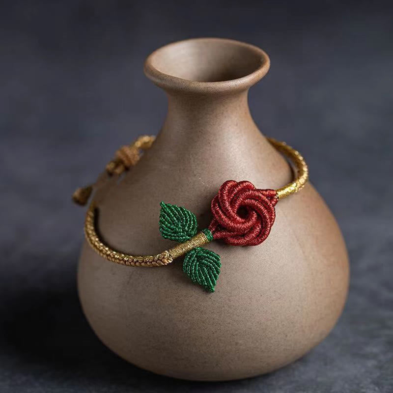 Wear FengShui Rose Flower Rope Eight Thread Peace Knot Luck Handmade Bracelet