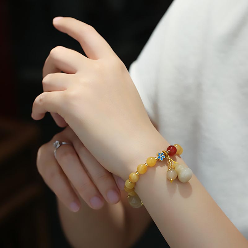 Wear FengShui Natural Golden Silk Jade Gourd Charm Wealth Luck Bracelet
