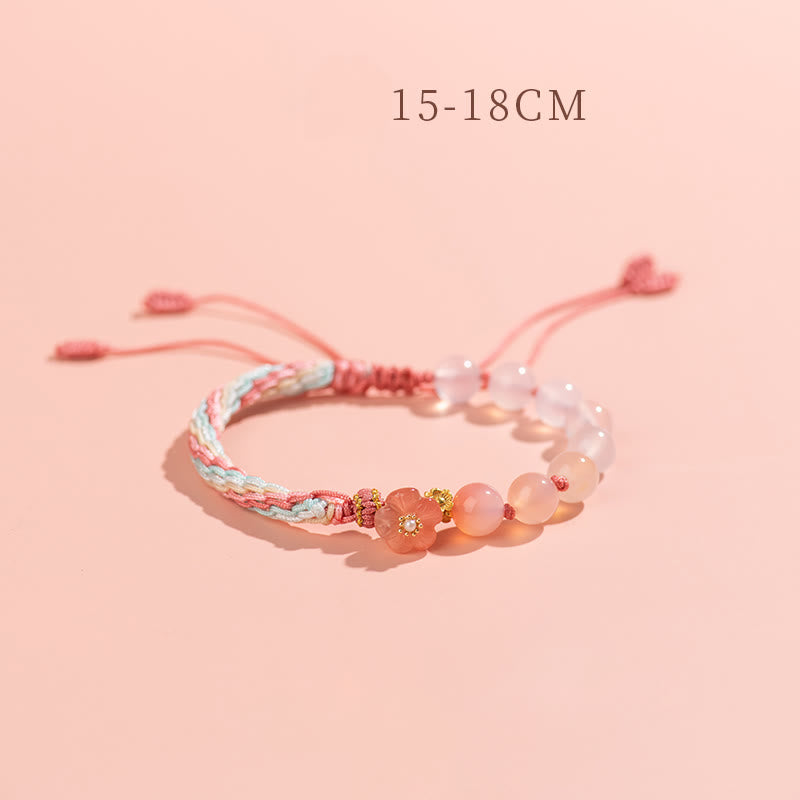 Wear FengShui Natural Gradient Agate Reincarnation Knot Peach Blossom Wealth Luck Handmade String Bracelet