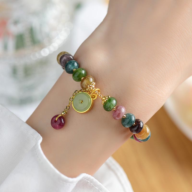 Wear FengShui Colorful Tourmaline Cute Flower Rabbit Charm Love Bracelet