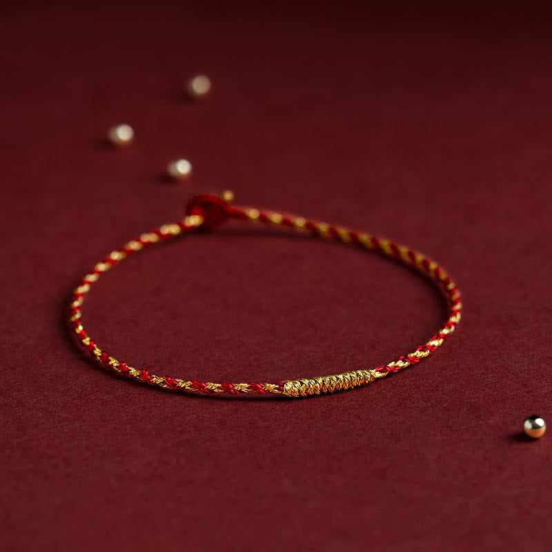 Wear FengShui 14K Gold Plated Handmade Red Gold Rope King Kong Knot Braided Luck Bracelet